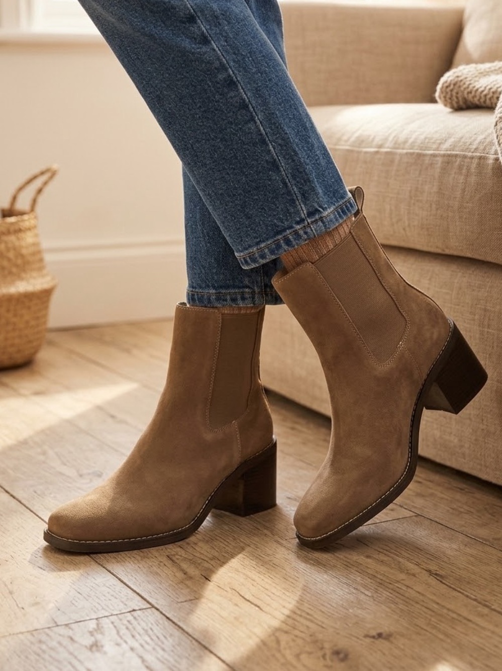 Oasis Society Women's Taupe Chelsea Block Heel Vegan Leather Boots